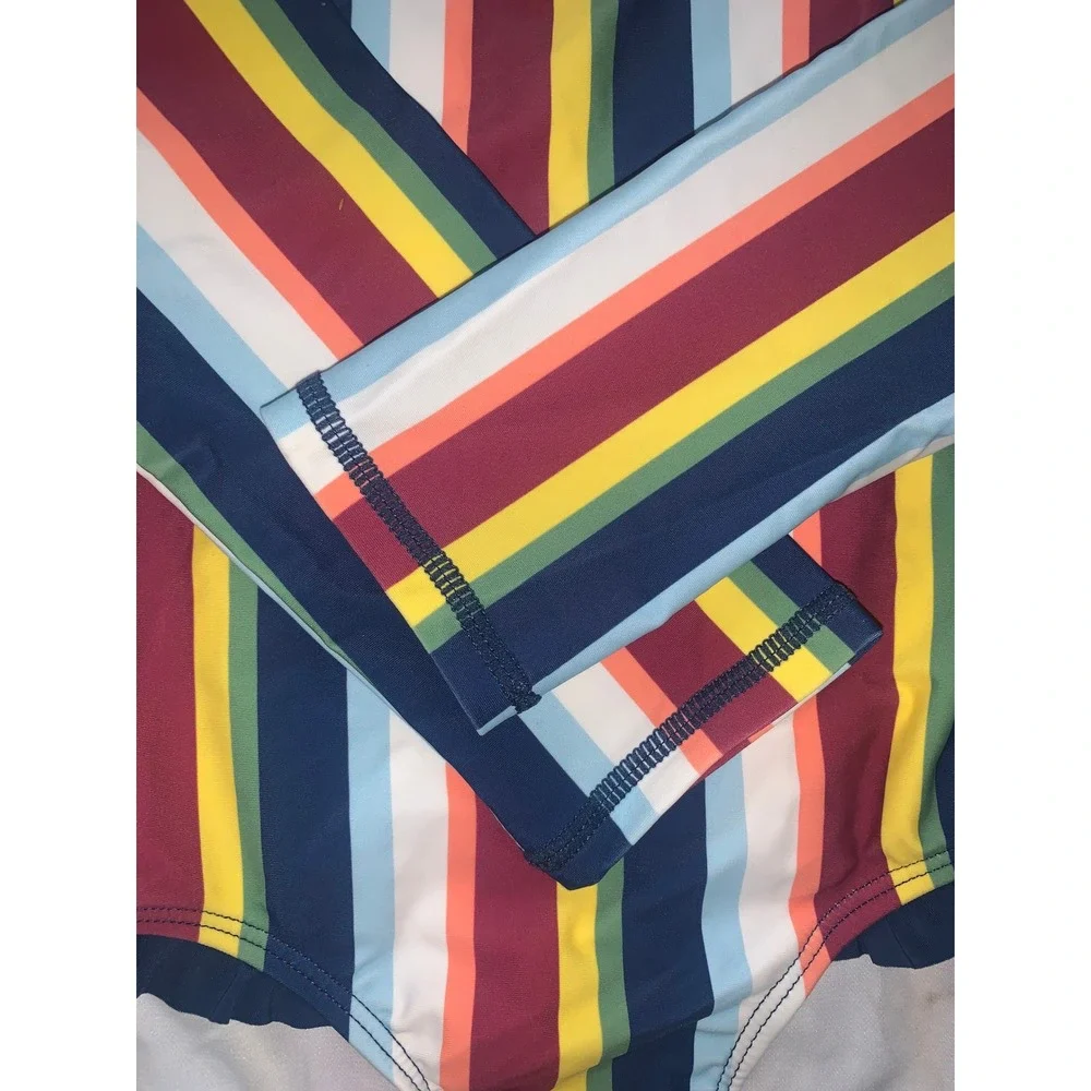 RuffleButts Girls Sunset Stripe LS One Piece Rash Guard Swim 16 NEW - flaws